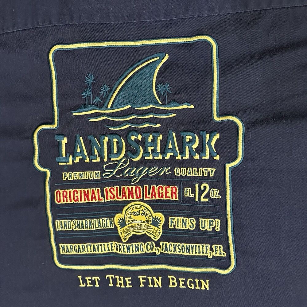 Landshark Lager Button Shirt Mens XXL Mechanic Short Sleeve Blue Embroidered - Picture 10 of 11